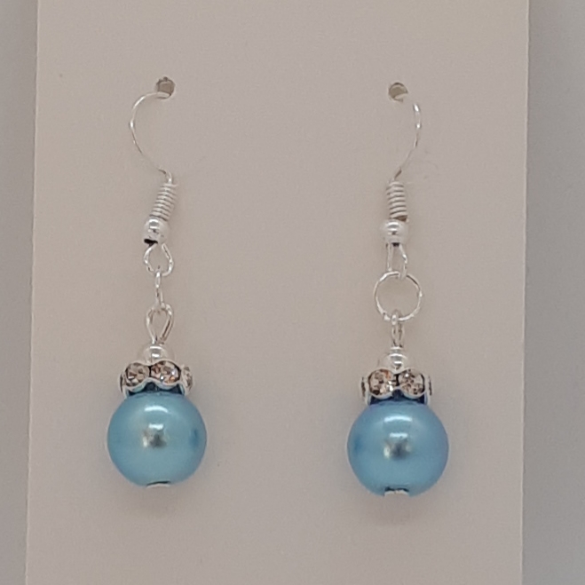 Earrings-Silver-Glass-Pearl-(LB)-R30 Earrings-Silver-Glass-Pearl-(LB)-R30