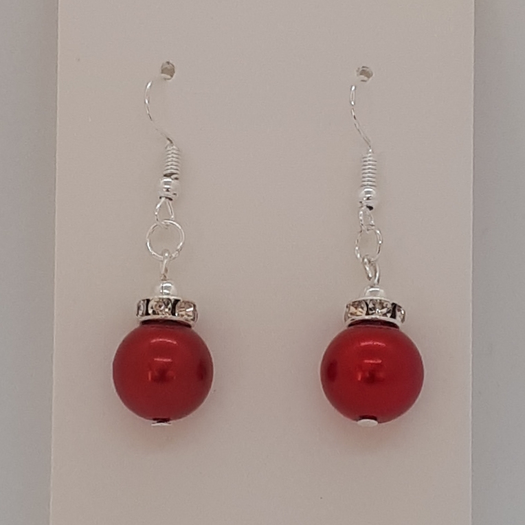 Earrings-Silver-Glass-Pearl-(R)-R30 Earrings-Silver-Glass-Pearl-(R)-R30