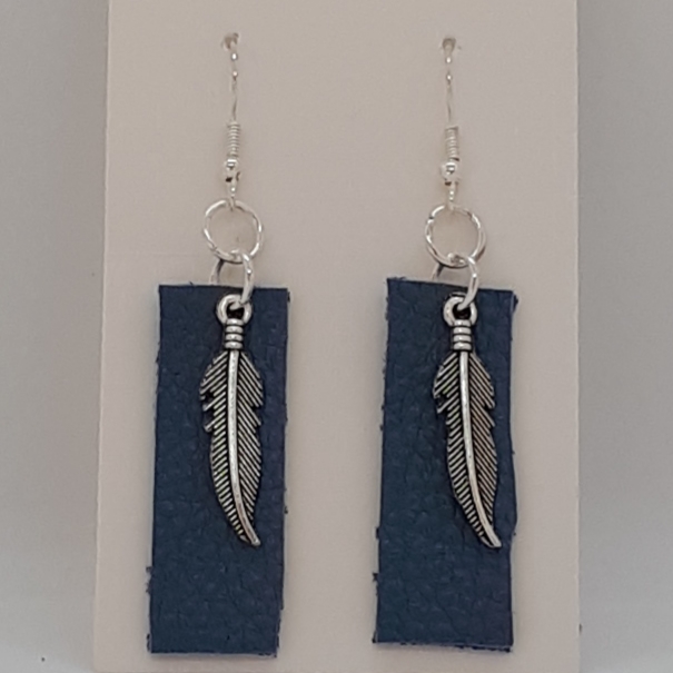 Earring-Leather-Feather-Denim-R40 Earring-Leather-Feather-Denim-R40