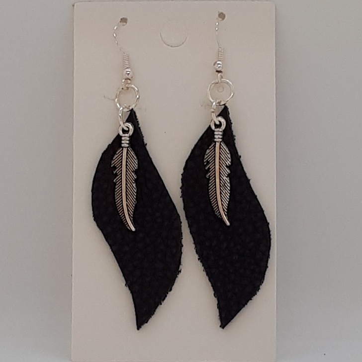 Earring-Leather-Feather-S-Black-R40 Earring-Leather-Feather-S-Black-R40