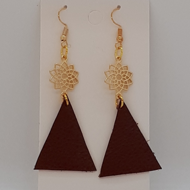 Earring-Leather-Triangle-Brown-R40 Earring-Leather-Triangle-Brown-R40